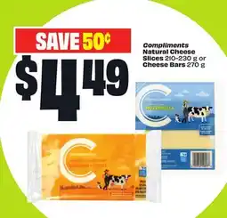 FreshCo Compliments Natural Cheese Slices 210- 230g or Cheese bars offer