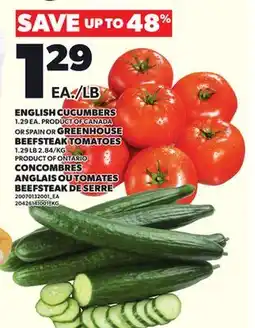 Independent Grocer ENGLISH CUCUMBERS OR SPAIN OR GREENHOUSE BEEFSTEAK TOMATOES offer