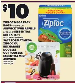 Independent Grocer ZIPLOC MEGA PACK BAGS, 60-270'S OR AIRWICK TWIN REFILLS, 2/20 ML OR ESSENTIAL MIST KITS, 1'S offer