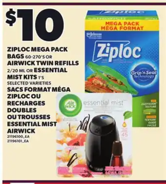 Independent Grocer ZIPLOC MEGA PACK BAGS, 60-270'S OR AIRWICK TWIN REFILLS, 2/20 ML OR ESSENTIAL MIST KITS, 1'S offer
