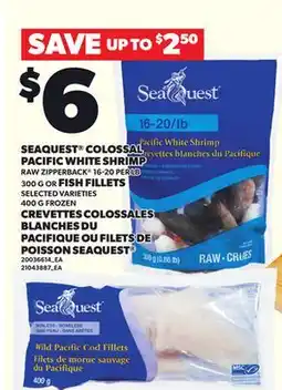 Independent Grocer SEAQUEST COLOSSAL PACIFIC WHITE SHRIMP RAWRAW ZIPPERBACK 16-20 PER LB, 300 G FISH FILLETS, 400 G offer