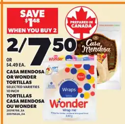 Independent Grocer CASA MENDOSA OR WONDER TORTILLAS, 10 INCH offer