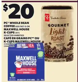 Independent Grocer PC WHOLE BEAN COFFEE, 820/907 G OR MAXWELL HOUSE K-CUPS 30'S offer