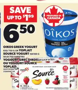 Independent Grocer OIKOS GREEK YOGURT, 650/750 G YOPLAIT SOURCE YOGURT 16X100 G offer