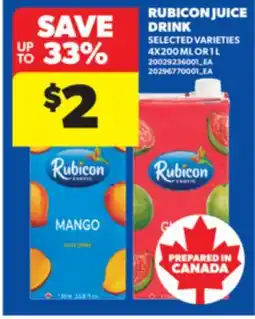 Real Canadian Superstore RUBICON JUICE DRINK, 4X200 ML OR 1 L offer