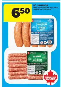 Real Canadian Superstore PC SAUSAGE, 375/500 G offer