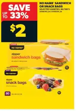 Real Canadian Superstore NO NAME SANDWICH OR SNACK BAGS, 80/100' S offer