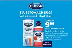 Real Canadian Superstore PEDIALYTE ELECTROLYTE ORAL REHYDRATION SOLUTION, STRAWBERRY, 1 L OR FREEZER POPS, 16X62.5 ML offer