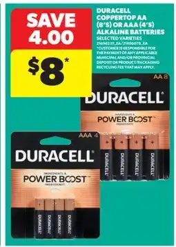 Real Canadian Superstore DURACELL COPPERTOP AA (8' S) OR AAA (4' S) ALKALINE BATTERIES offer