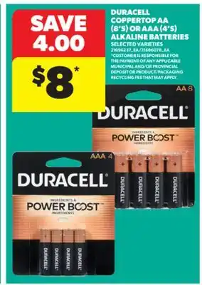 Real Canadian Superstore DURACELL COPPERTOP AA (8' S) OR AAA (4' S) ALKALINE BATTERIES offer