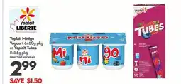 Longo's Yoplait Minigo Yogourt 6x60g pkg or Yoplait Tubes 8x56g pkg offer