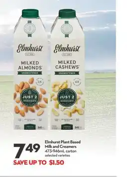 Longo's Elmhurst Plant Based Milk and Creamers offer