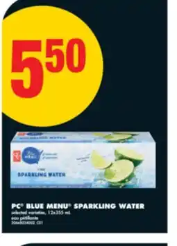 No Frills PC BLUE MENU SPARKLING WATER, 12x355 mL offer
