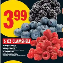 No Frills BLACKBERRIES, RASPBERRIES or BLUEBERRIES, 6 OZ CLAMSHELL offer