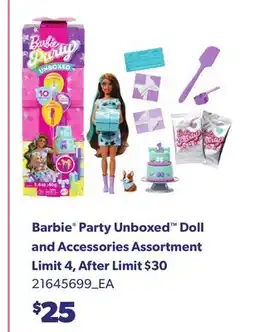 Loblaws BARBIE PARTY UNBOXED DOLL AND ACCESSORIES ASSORTMENT offer