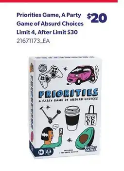 Loblaws PRIORITIES GAME, A PARTY GAME OF ABSURD CHOICES offer