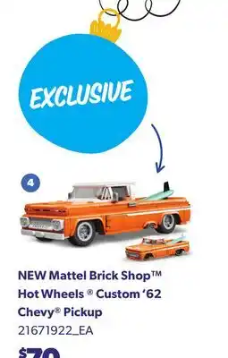 Loblaws NEW MATTEL BRICK SHOP HOT WHEELS CUSTOM, '62 CHEVY PICKUP offer