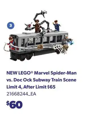 Loblaws NEW LEGO MARVEL SPIDER-MAN VS. DOC OCK SUBWAY TRAIN SCENE offer