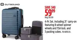 Canadian Tire outbound Including 21˝ carry-on featuring 8-wheel spinner wheels and TSA lock offer