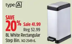 Canadian Tire Type A 8L White Rectangular Step Bin offer