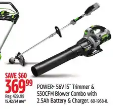 Canadian Tire Ego power+ 56v 15 trimmer & 530 CFM Blower Combo with 2.5Ah Battery and Charger offer