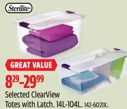 Canadian Tire Sterilite Selected ClearView Totes with Latch offer