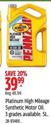 Canadian Tire Platinum High Mileage Synthetic Motor Oil. 3grades available. 5L offer