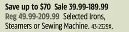 Canadian Tire Selected Irons, Steamers or Sewing Machine offer