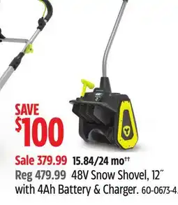 Canadian Tire Yardworks 48V Snow shovel, 12 with 4Ah Battery & Charger offer