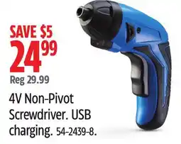 Canadian Tire Mastercraft 4V Non-Pivot Screwdriver. USB charging offer
