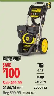 Canadian Tire Champion 3000 PSI 2.5 GPM 196cc Engine Cold Water Wheeled Gas Pressure Washer offer