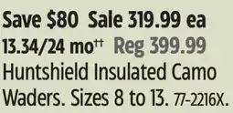 Canadian Tire Huntshield Insulated Camo Waders. Sizes 8 to 13 offer