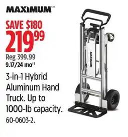 Canadian Tire 3-in-1 Hybrid Aluminum Hand Truck. Up to 1000-lb capacity offer