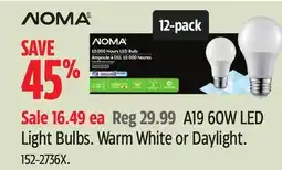 Canadian Tire NOMA A19 60W LED Light Bulbs offer