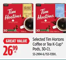 Canadian Tire Keurig Selected Tim Hortons Coffee or Tea K-Cup Pods, 30-Ct offer