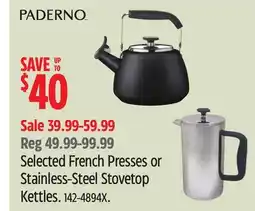 Canadian Tire Selected French Presses or Stainless-Steel Stovetop Kettles offer