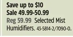 Canadian Tire Honeywell Selected Mist Humidifiers offer