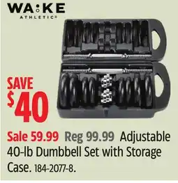Canadian Tire WA:KE Athletic Adjustable 40-lb Dumbbell Set with Storage Case offer