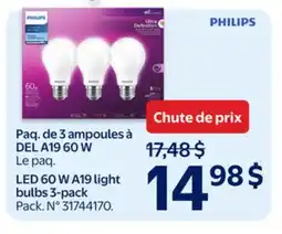 Walmart LED 30 W A19 light bulbs 3-pack offer