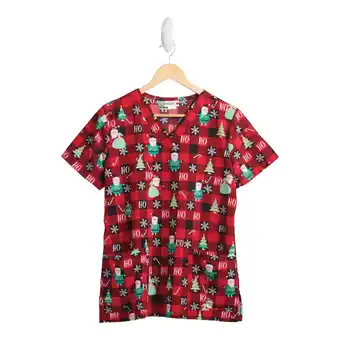 Giant Tiger White Cross Women's Red Plaid "Ho Ho Ho" Scrub Top - XS-XXL offer