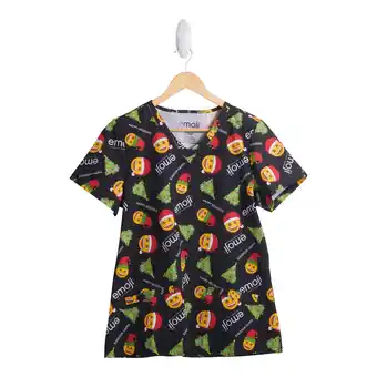 Giant Tiger Women's Scrub Licensed Christmas Emoji Scrub Top - XS-XXL offer
