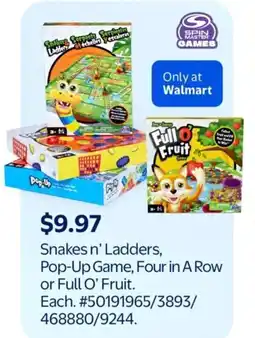 Walmart Snakes n’ Ladders, Pop-Up Game, Four in A Row or Full O’ Fruit offer