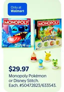 Walmart Monopoly Pokémon or Disney Stitch offer