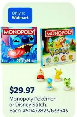 Walmart Monopoly Pokémon or Disney Stitch offer