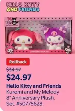 Walmart Hello Kitty and Friends Kuromi and My Melody 8 Anniversary Plush Set offer