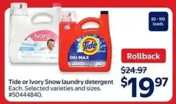 Walmart Tide or Ivory Snow Laundry Detergent offer