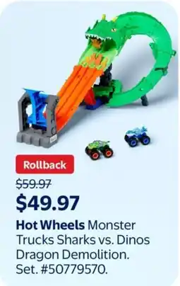 Walmart Hot Wheels Monster Trucks Sharks vs. Dinos Dragon Demolition Set offer