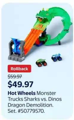 Walmart Hot Wheels Monster Trucks Sharks vs. Dinos Dragon Demolition Set offer