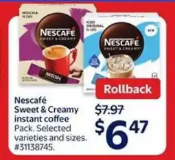 Walmart Nescafé Sweet & Creamy Instant Coffee Pack offer
