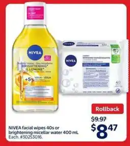 Walmart NIVEA facial wipes 40s or brightening micellar water 400 mL offer